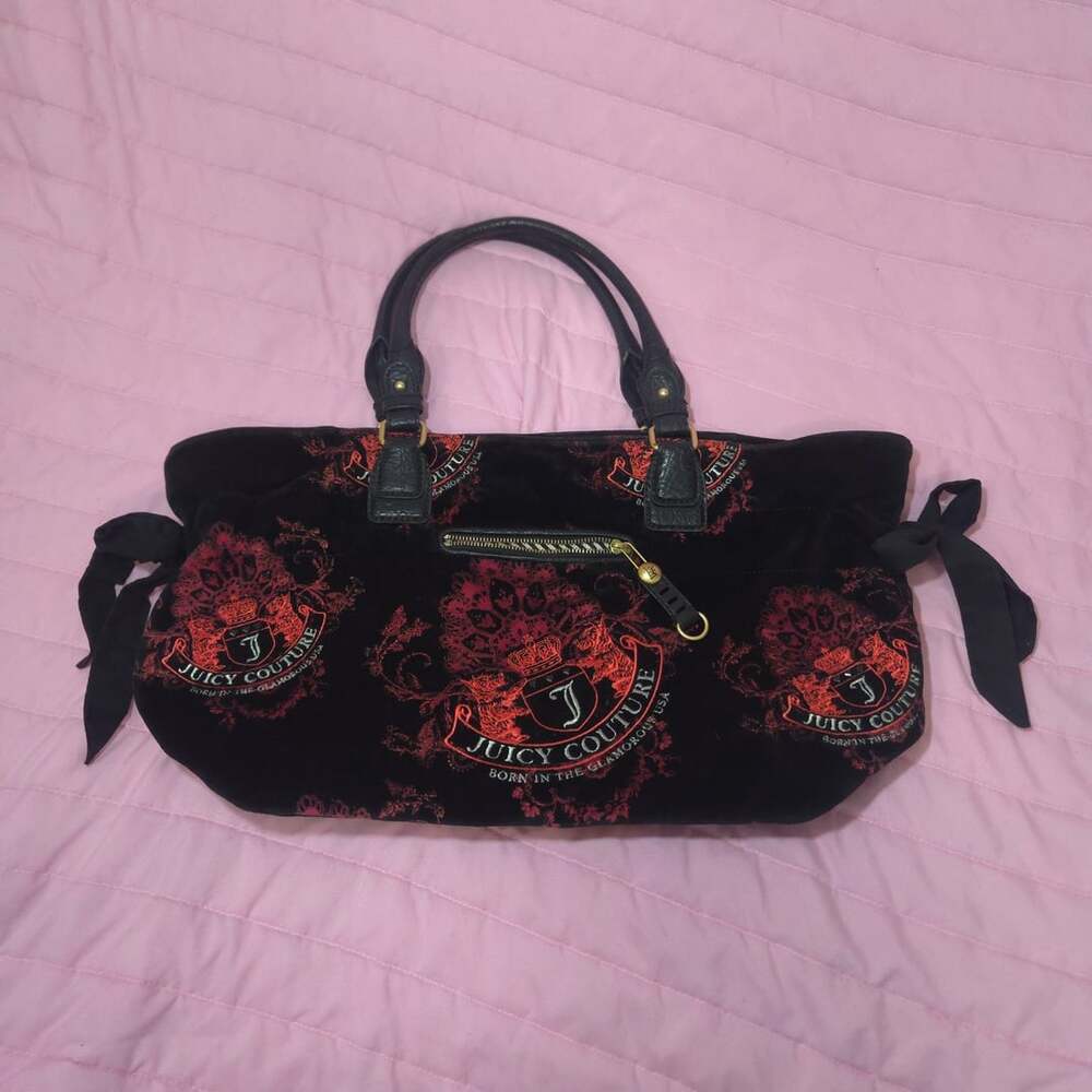 Retro Y2K Style Juicy Couture  Black and Red Velour Tote Bag